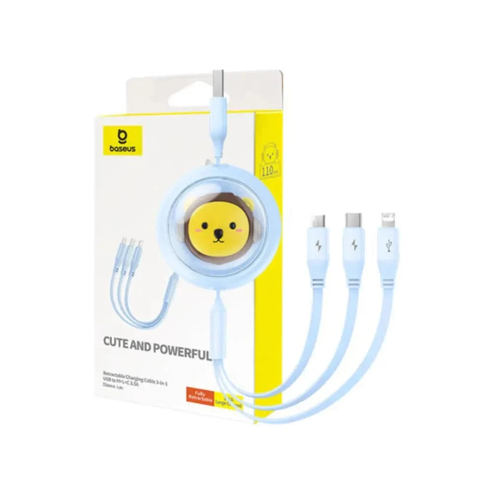 Baseus USB cable 3-in-1 charging cable USB to USB-C, USB-M, Lightning 3.5A, 1.1m (blau) - 24 Store GmbH