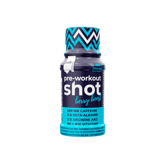 Pre-Workout Shot | Puls Nutrition | Berry Boost | 60 ml | 200 mg Koffein, 2 g Beta-Alanin, 12 Vitamine