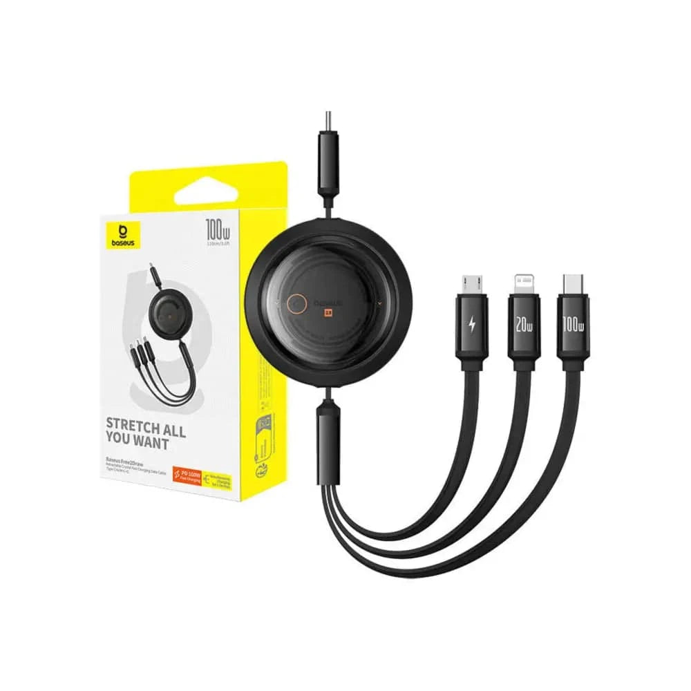 Baseus Schnellladekabel 3in1 Free2Draw USB-C auf USB-C/Lightning/Micro 100W, 1,1m (schwarz) - 24 Store GmbH