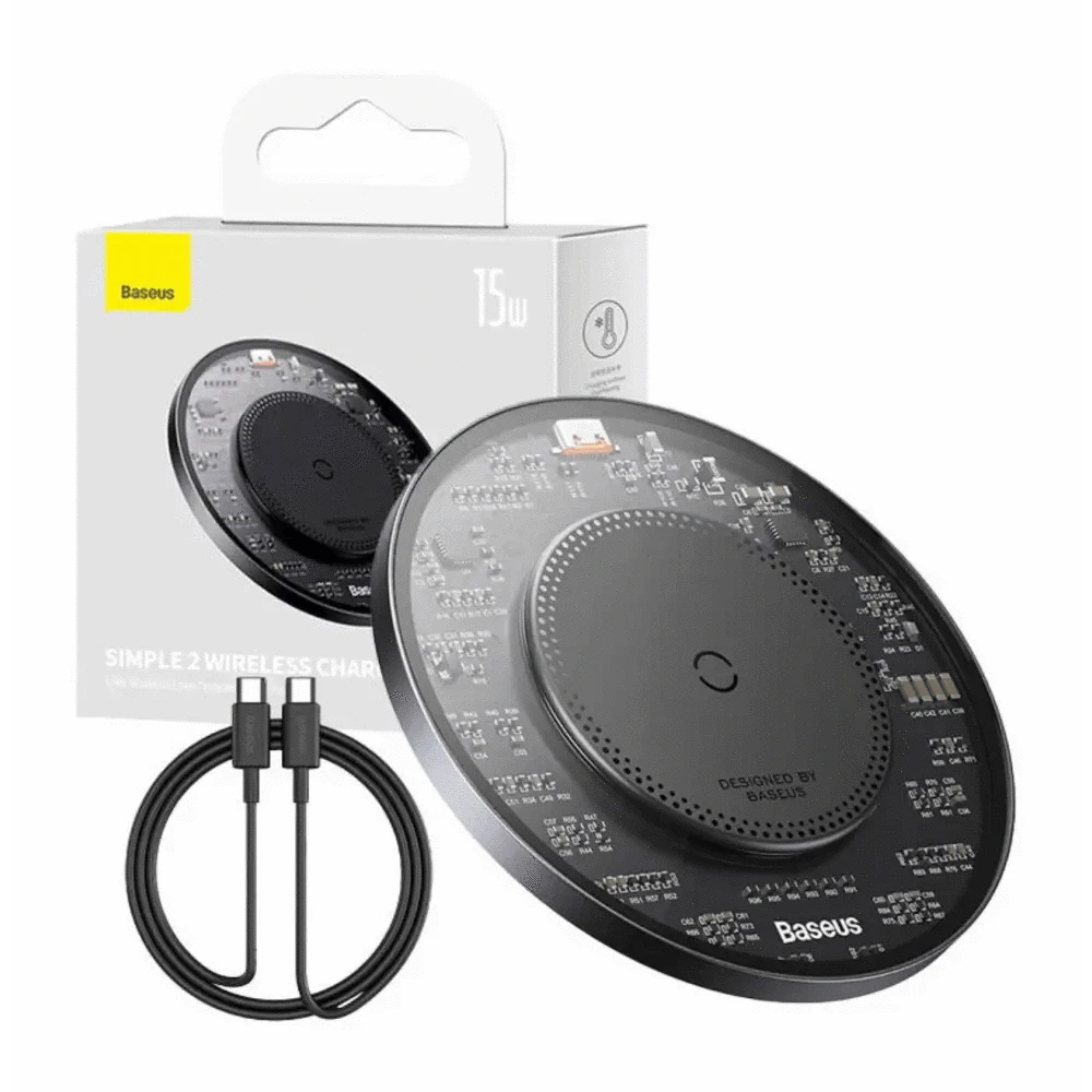 Baseus Simple 2 Wireless Charger 15W with USB-C to USB-C Kabel 24W - 24 Store GmbH